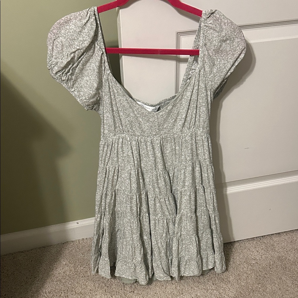 Altar'd State Mint Green Floral Tiered Mini Dress
